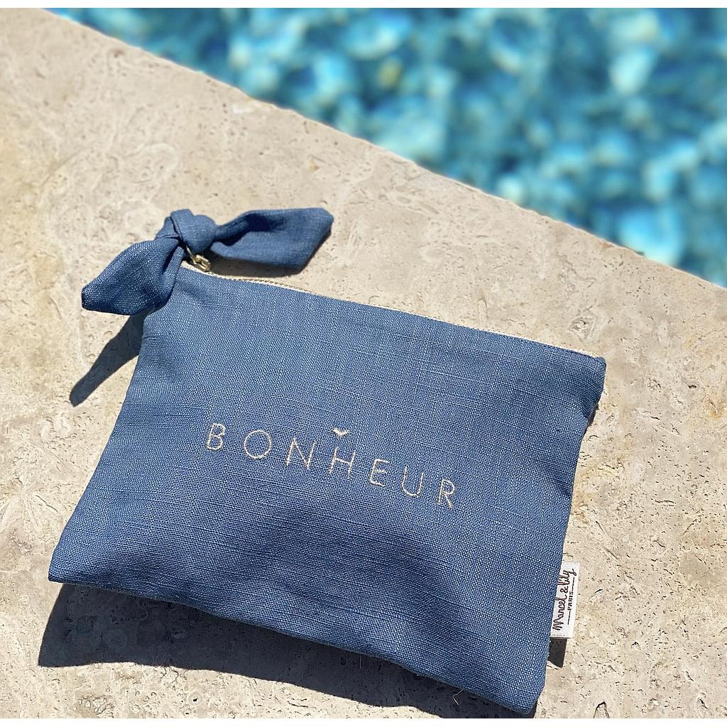 Pochette en lin - marine "Bonheur"