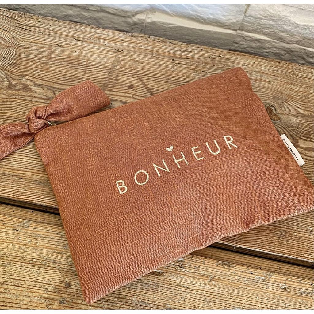 Pochette en lin - rouille "Bonheur"