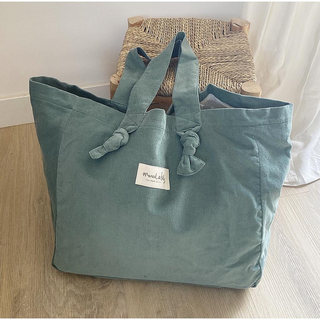 Cabas velours - vert céladon