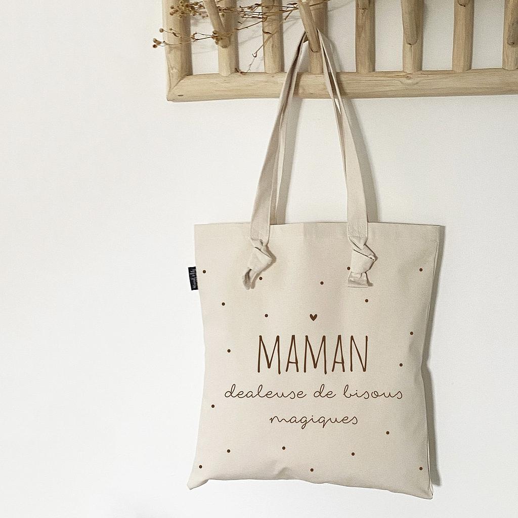 Tote-Bag à noeuds écru " Maman dealeuse de bisous magiques"