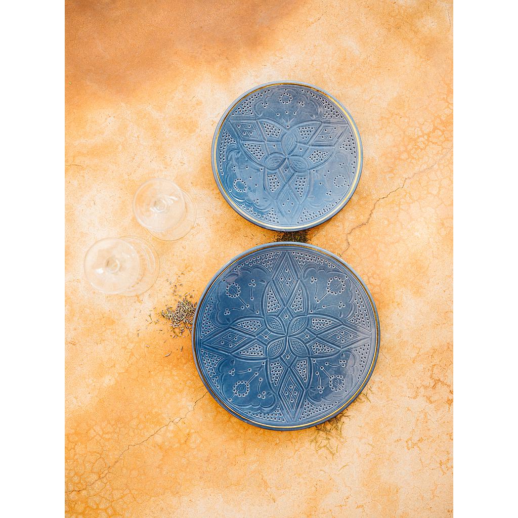 Assiette Empreinte bleu stone gold