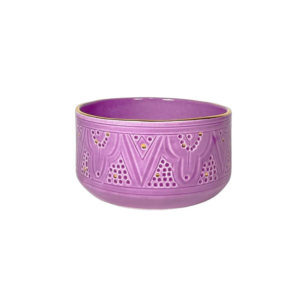 Bol, saladier et plat droits Empreinte lilas gold