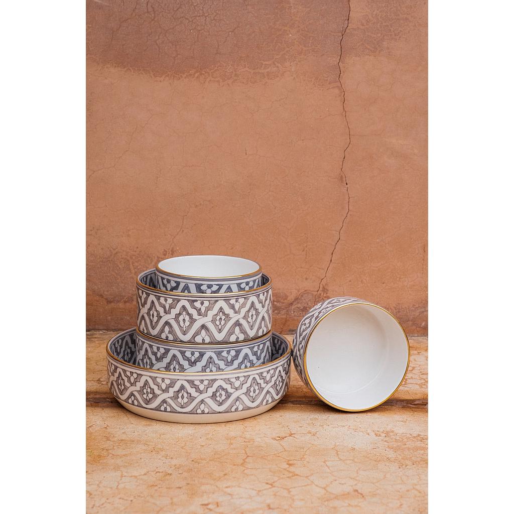 Bol, saladier et plat droits Fassia gris gold