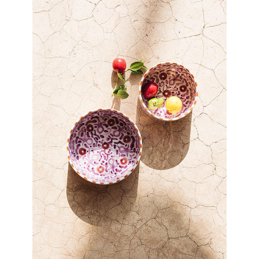Bol, saladier et plat droits Fleurs lilas gold