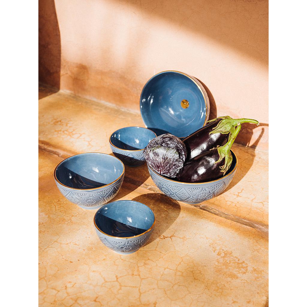 Bols et saladier ronds Empreinte bleu stone gold