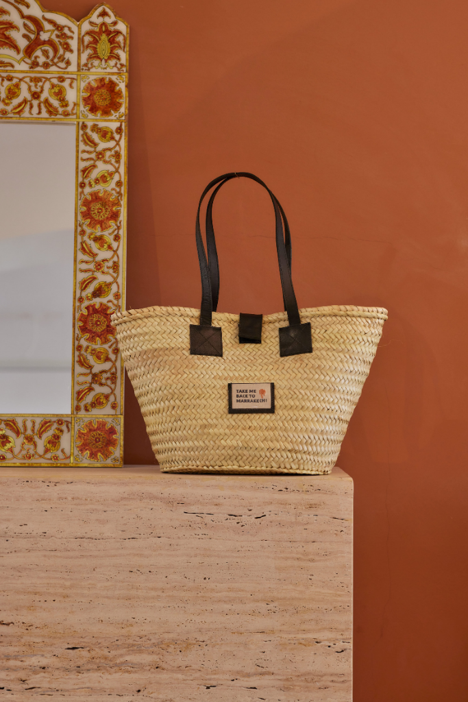 Panier palmier et cuir TAKE ME BACK noir
