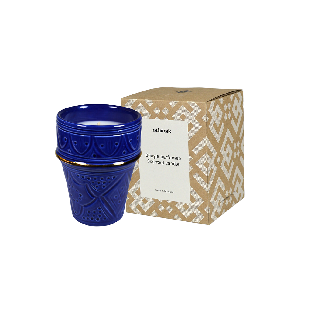 Bougie grande tasse Empreinte bleu majorelle parfumée fleur d'oranger
