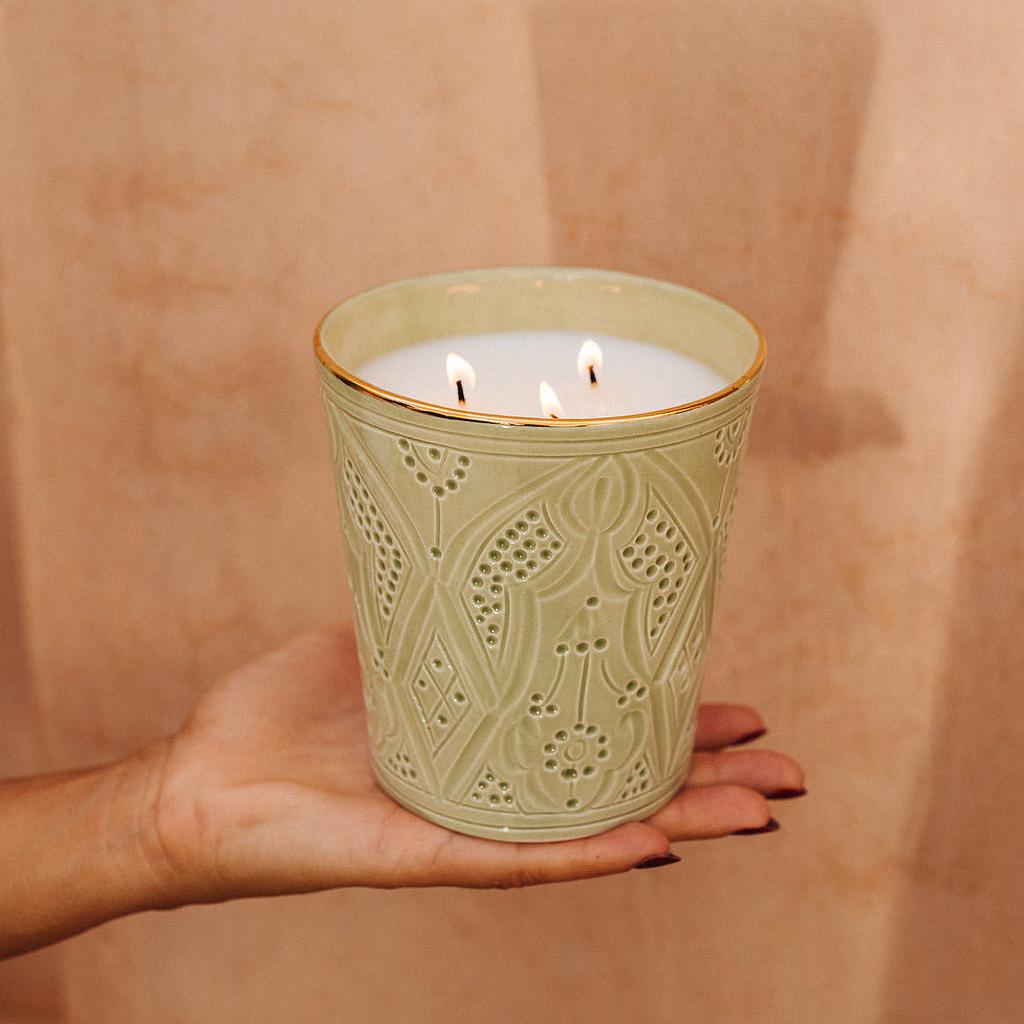 Grande bougie conique Empreinte mint parfumée fleur d'oranger
