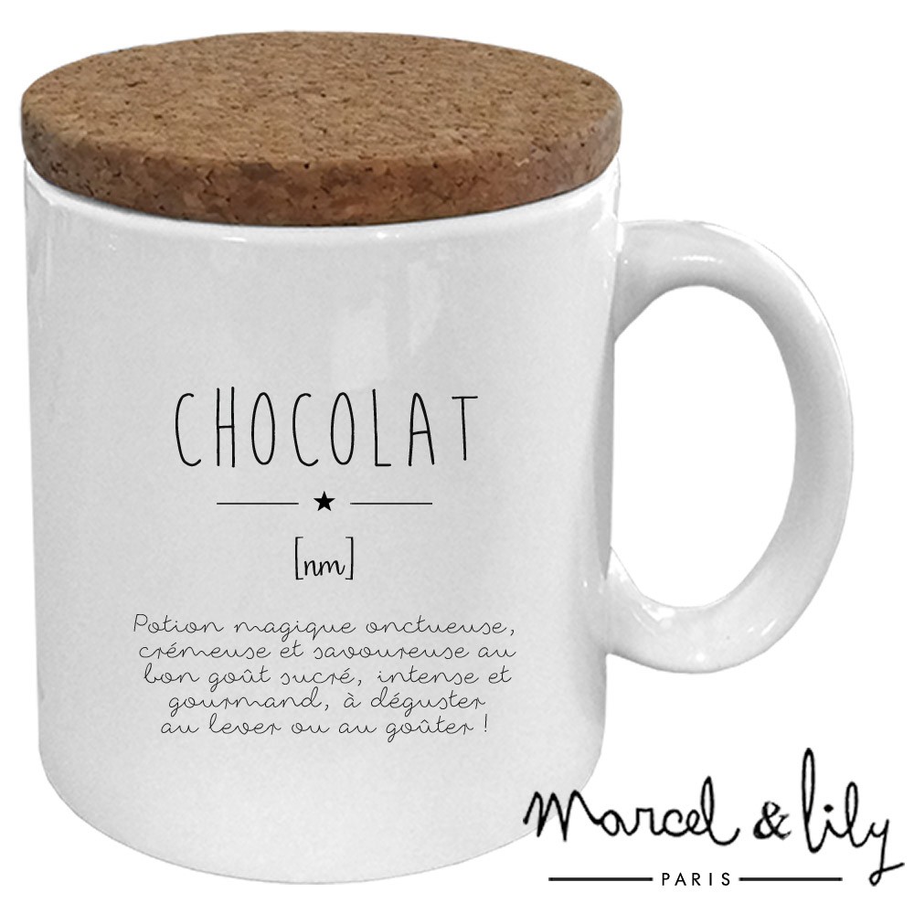 Mug avec son couvercle en liège  Définition Chocolat