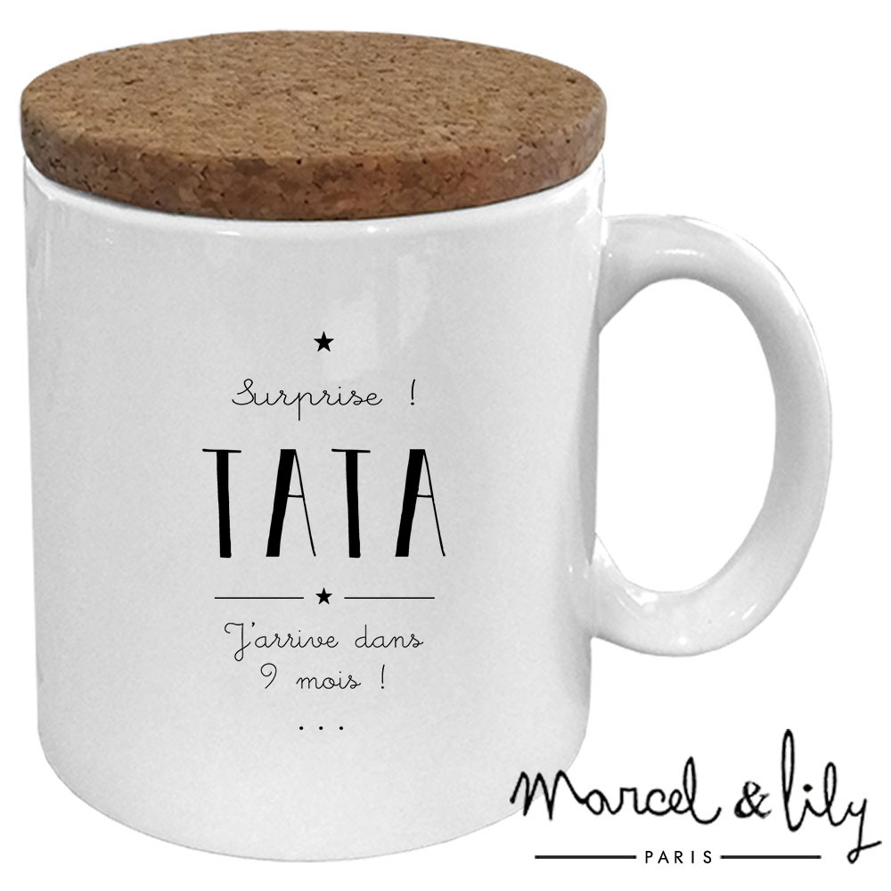 Mug avec son couvercle en liège   Surprise Tata